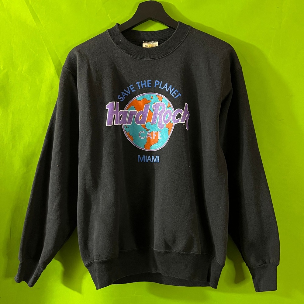 Vintage Hard Rock Cafe Miami Save‎ The Planet Sweatshirt Black Medium 90s USA